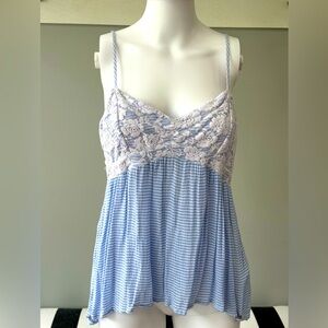 Abercrombie & Fitch Vintage Blue/White Stripe Open Back Hi-Low A Line Tank Top S